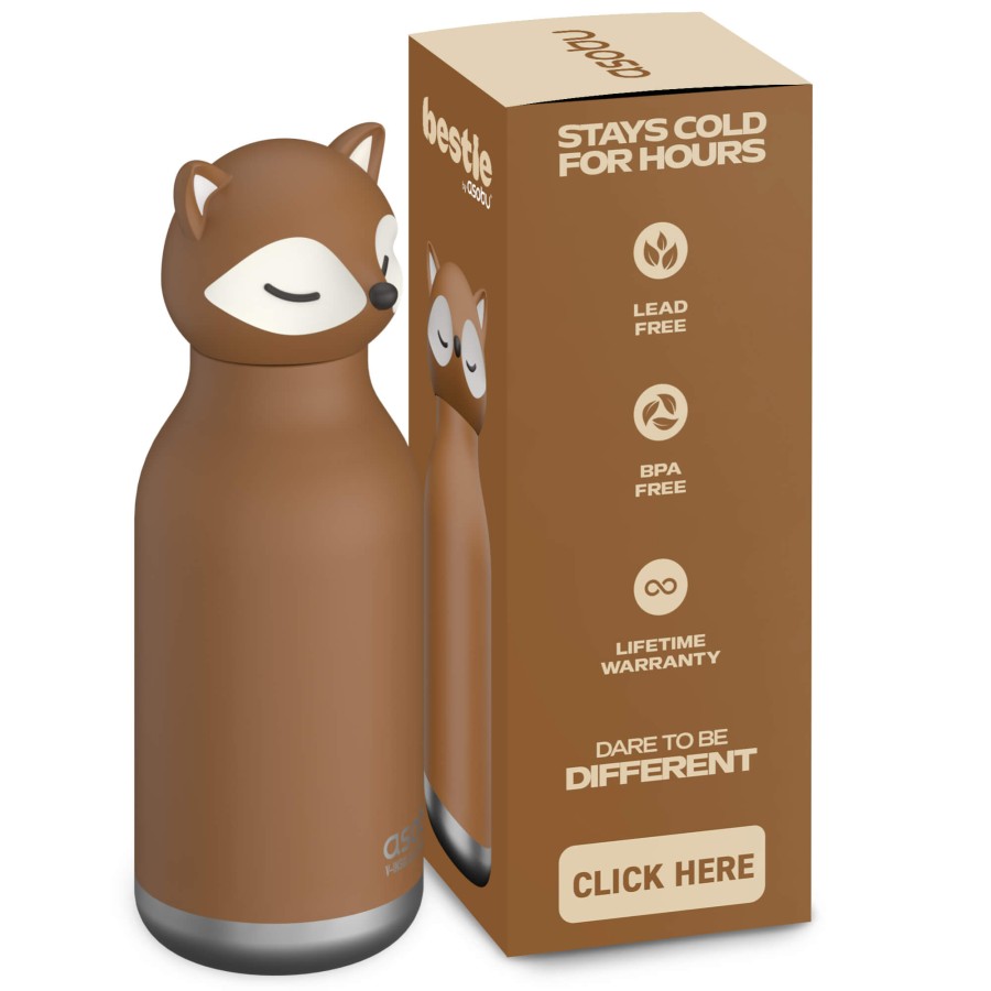 Butelka termiczna ze słomką Bestie, 460 ml - Lis / Asobu