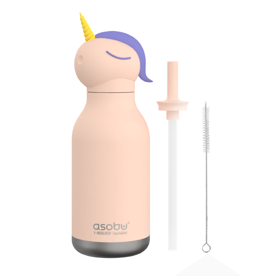 Butelka termiczna ze słomką Bestie, 460 ml - Jednorożec / Asobu