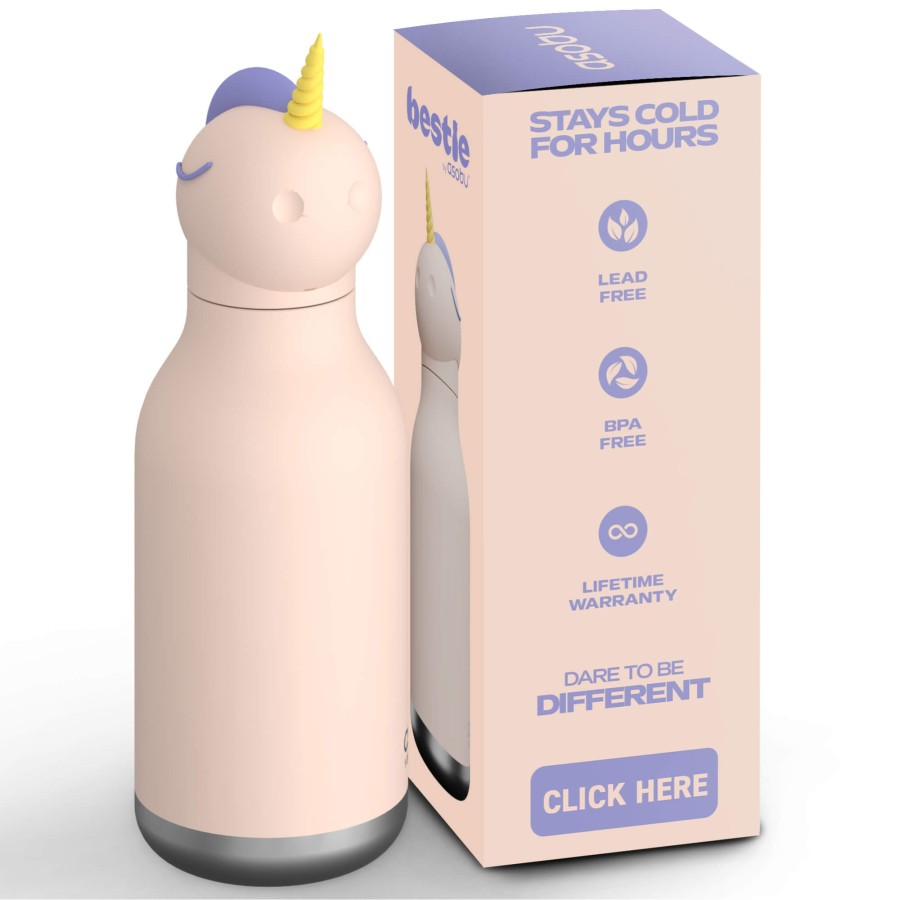 Butelka termiczna ze słomką Bestie, 460 ml - Jednorożec / Asobu