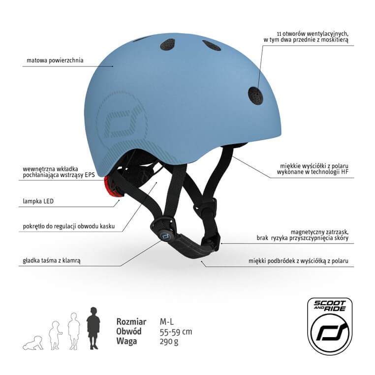 Kask M-L starszych dzieci i nastolatków Steel / Scoot&Ride