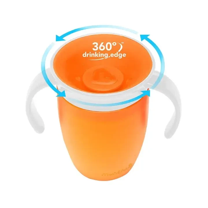 Kubek treningowy z uchwytami Miracle 360°, 207ml - pomarańczowy / Munchkin