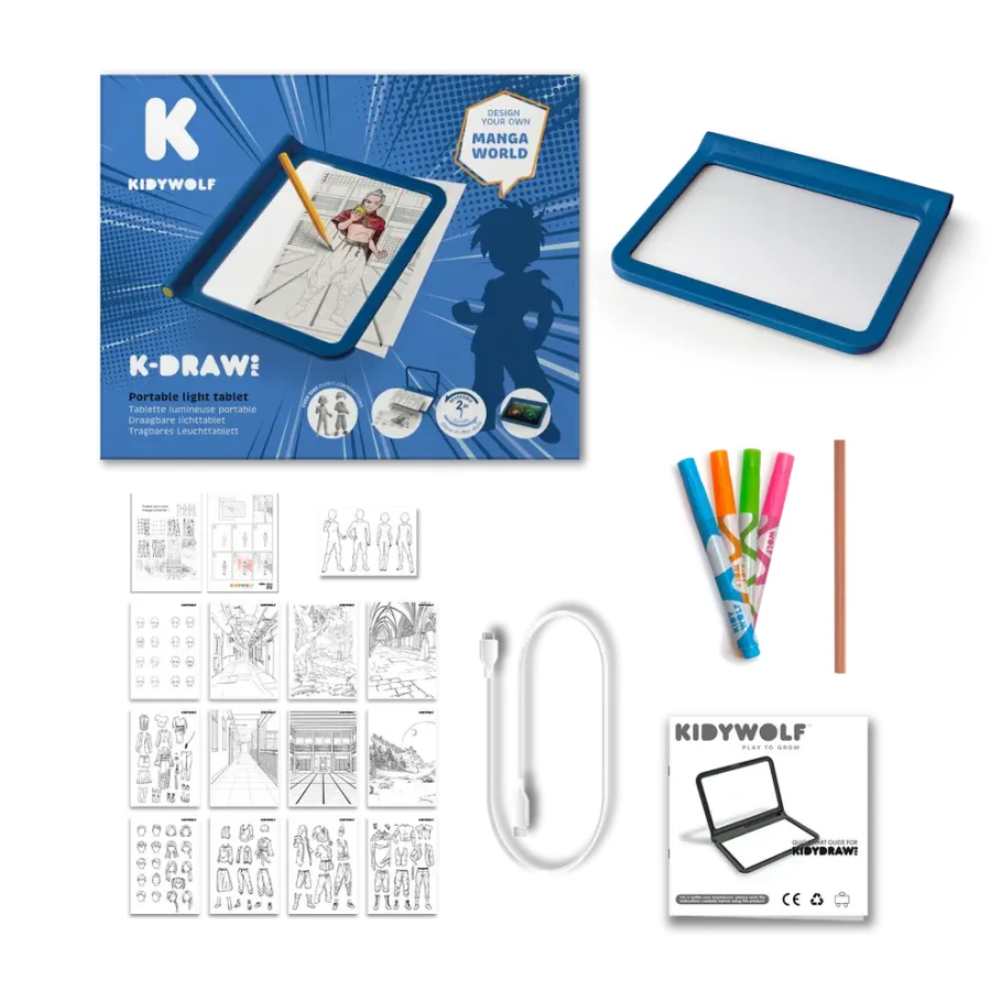 Podświetlany tablet do nauki pisania i rysowania K-DRAW-PRO - niebieski / Kidywolf