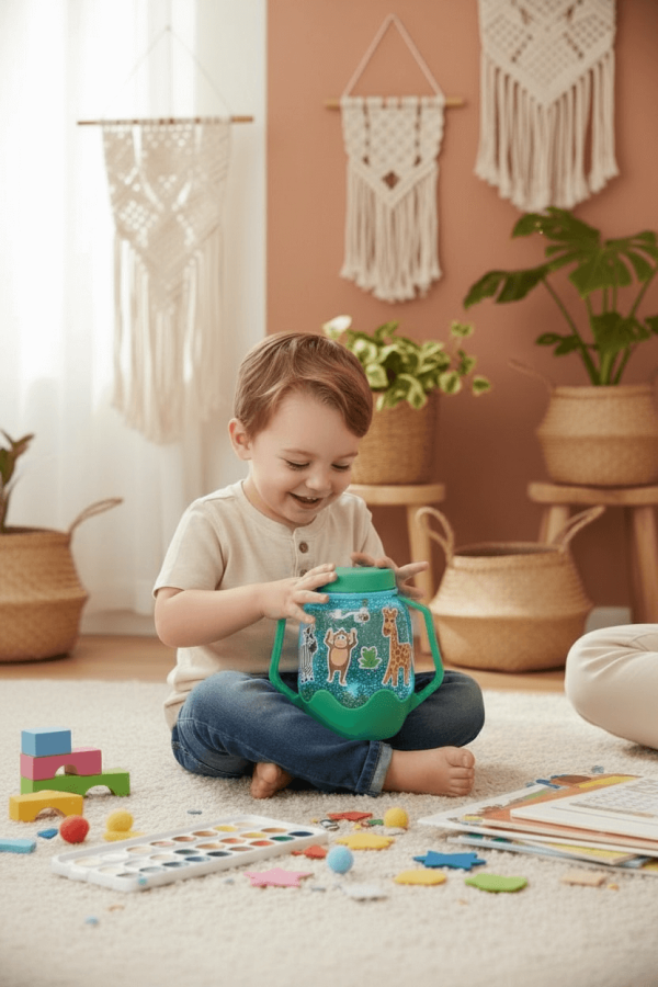 Zestaw sensoryczny DIY, świecący słoik z brokatami i figurkami Fun Fillers + naklejki gratis - ZOO / Glo Pals