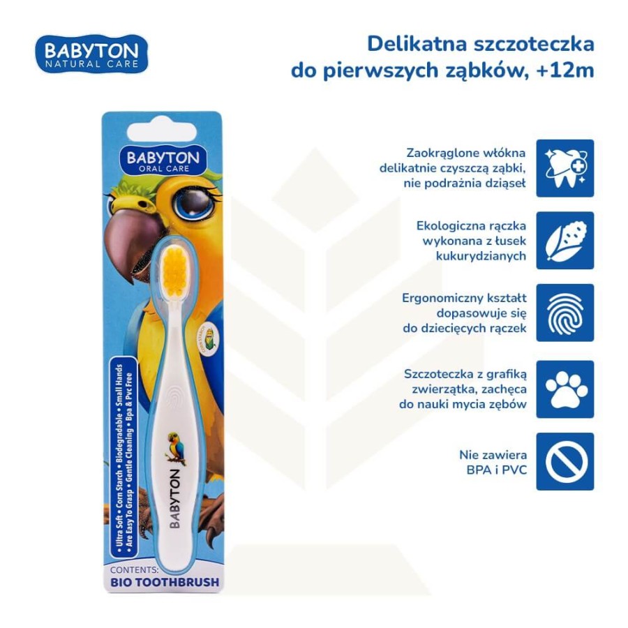 Bio Szczoteczka do zębów, 12m+, Papuga / Babyton