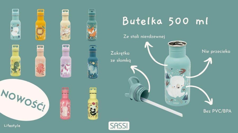 Butelka na wodę bidon 500 ml - Leniwiec / SASSI
