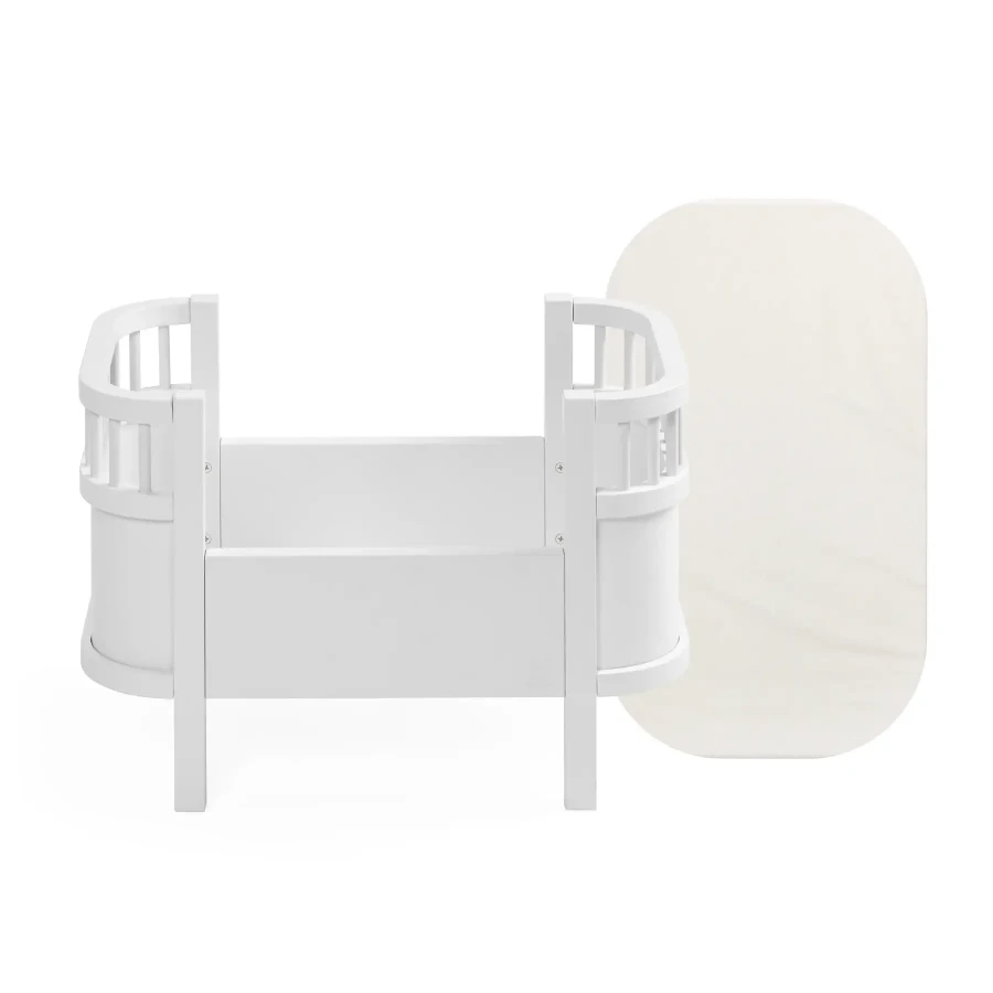Drewniane łóżeczko dla lalek z materacem - white / Sebra