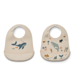 Silikonowy śliniak z kieszonką Tilda 2-pak - Sea creature, Sandy / Liewood