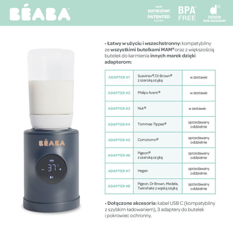 Przenośny podgrzewacz do butelek z funkcją mieszania 2w1 Milk Nomad Night Blue / Beaba