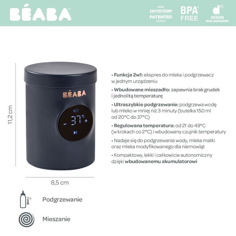 Przenośny podgrzewacz do butelek z funkcją mieszania 2w1 Milk Nomad Night Blue / Beaba