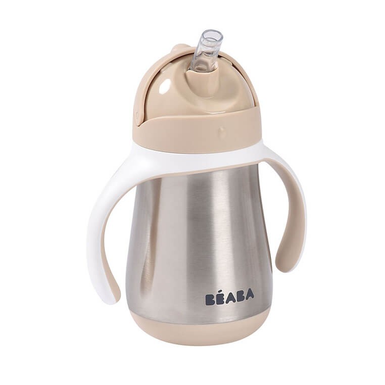 Butelka - kubek niekapek stalowa ze słomką 250 ml - Clay Earth / Beaba