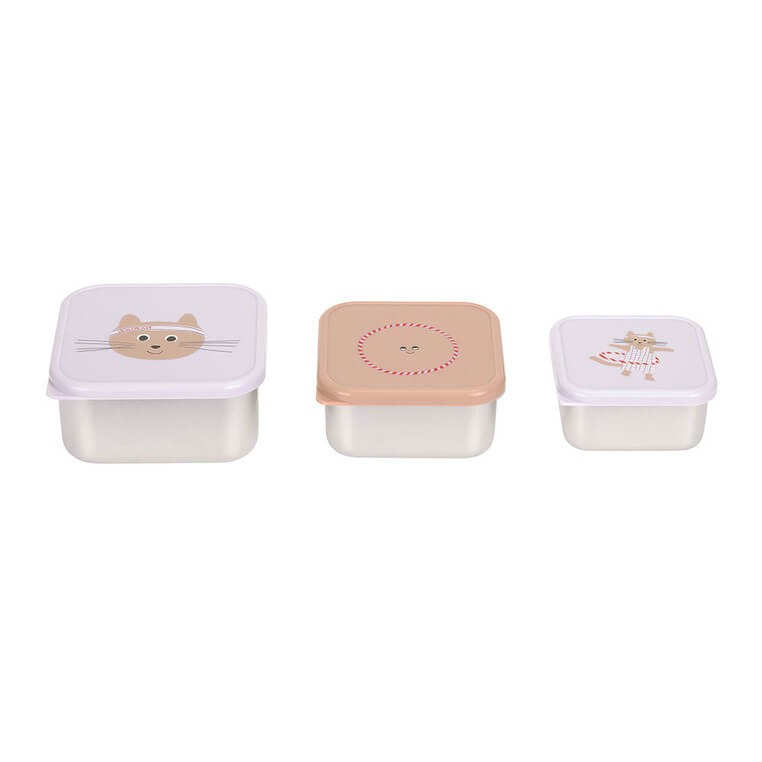 Pojemnik na przekąski snackbox ze stali nierdzewnej 3 szt. Tiny Team Kotek / Lassig