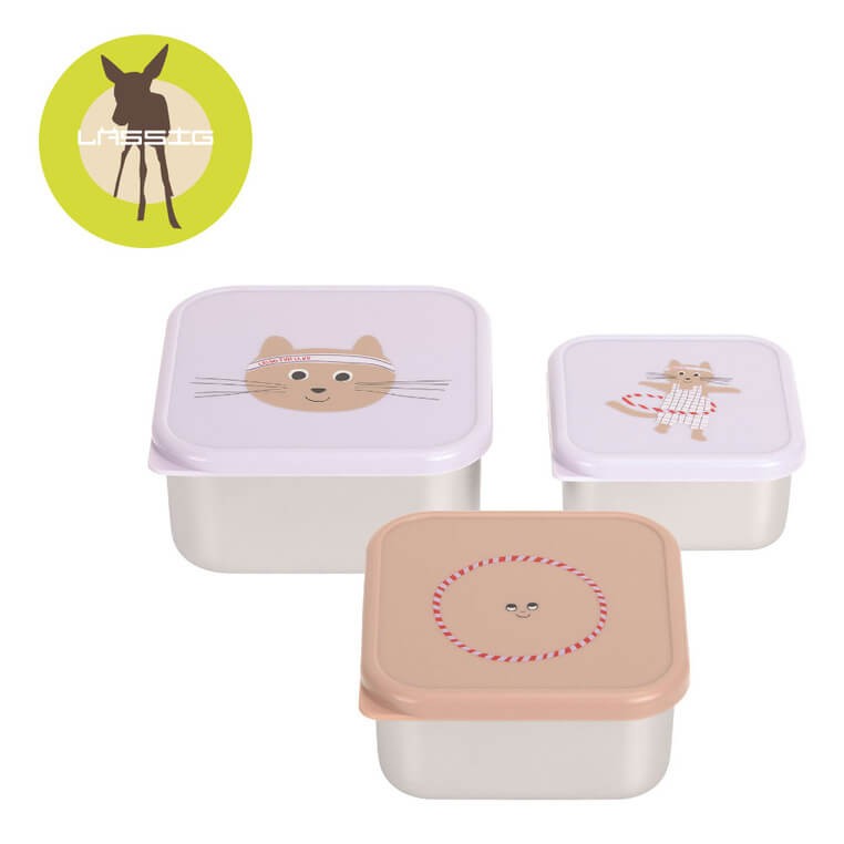 Pojemnik na przekąski snackbox ze stali nierdzewnej 3 szt. Tiny Team Kotek / Lassig