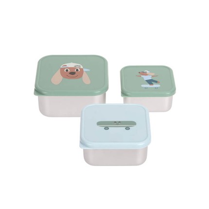 Pojemnik na przekąski snackbox ze stali nierdzewnej 3 szt. Tiny Team Piesek / Lassig