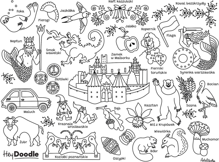 Duża Mata Silikonowa do Kolorowania A3 - Symbole Polski / HeyDoodle