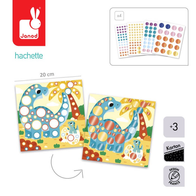 Multizestaw kreatywny 3-latka My arts & crafts - Okrągłe naklejki metaliczne, 3+ / Janod