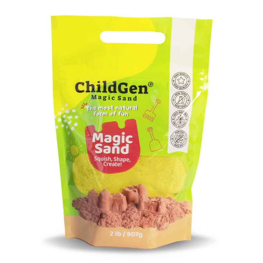 Piasek kinetyczny, 100% NATURALNY SKŁAD - opakowanie re-fill uzupełniające 907g, kolor żółty / ChildGen