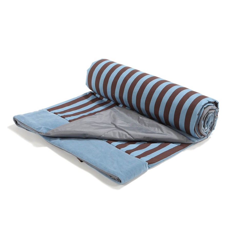 Koc piknikowy z kieszonką, mata do zabawy XXL 180x190 - STRIPES BLUE / La Millou