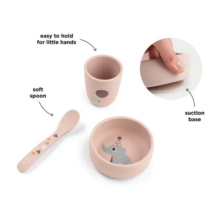 Silikonowy zestaw obiadowy Celebration Powder, 3szt / Done by Deer