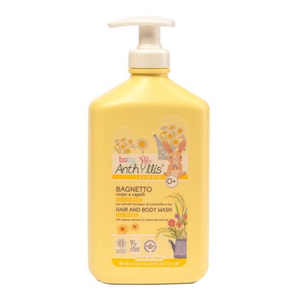 Delikatny bio płyn do kąpieli i szampon 2w1, BEZ ŁEZ, z organicznym rumiankiem i proteinami ryżu, 500 ml / Baby Anthyllis