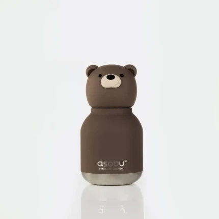 Butelka termiczna ze słomką Mini Bestie, 200 ml - Brązowy Niedźwiedź / Asobu