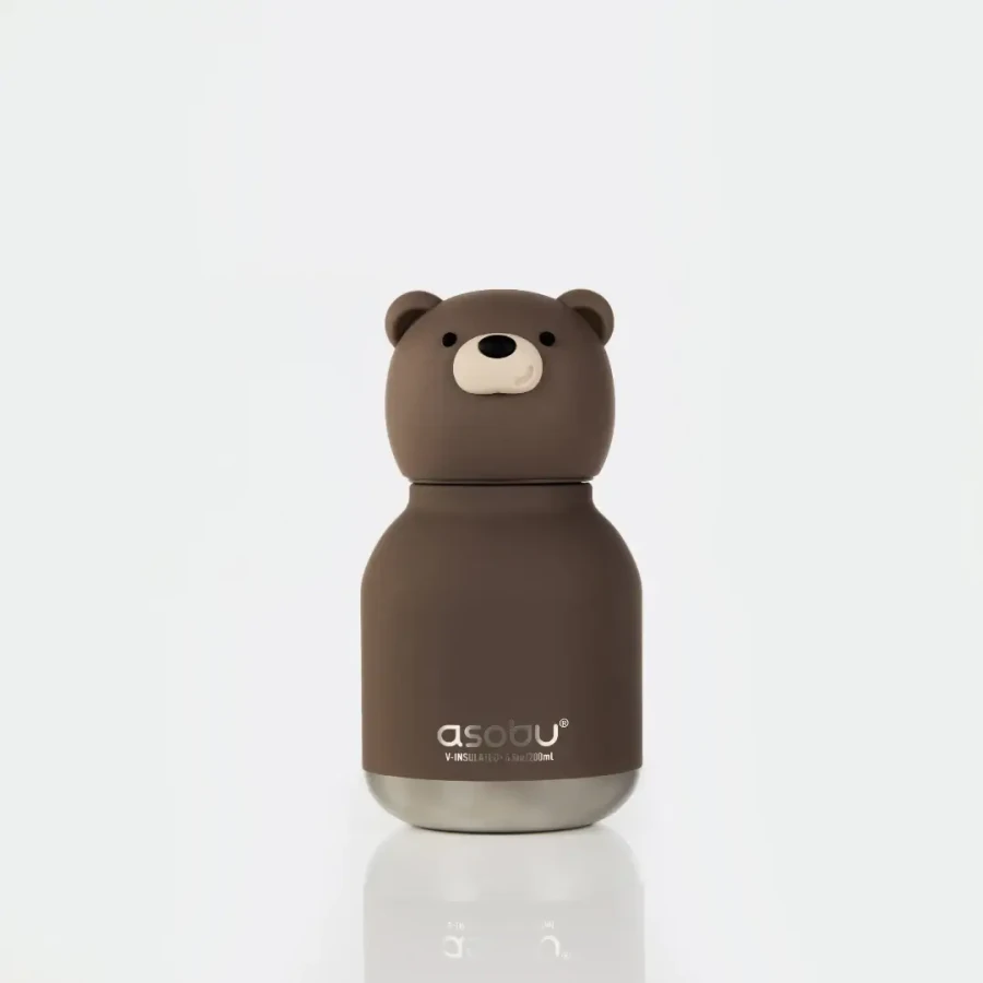 Butelka termiczna ze słomką Mini Bestie, 200 ml - Brązowy Niedźwiedź / Asobu