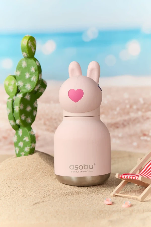 Butelka termiczna ze słomką Mini Bestie, 200 ml - Królik / Asobu