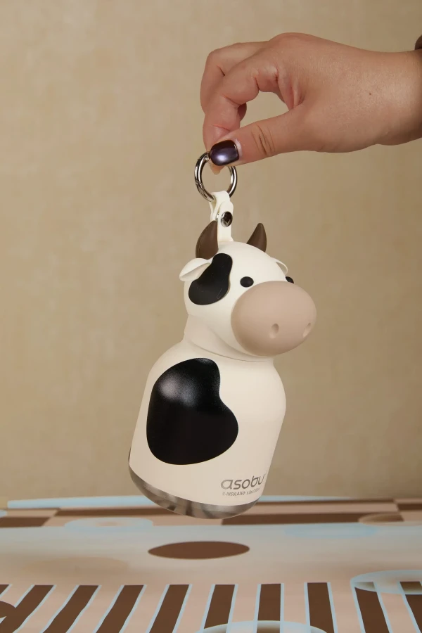 Butelka termiczna ze słomką Mini Bestie, 200 ml - Krowa / Asobu