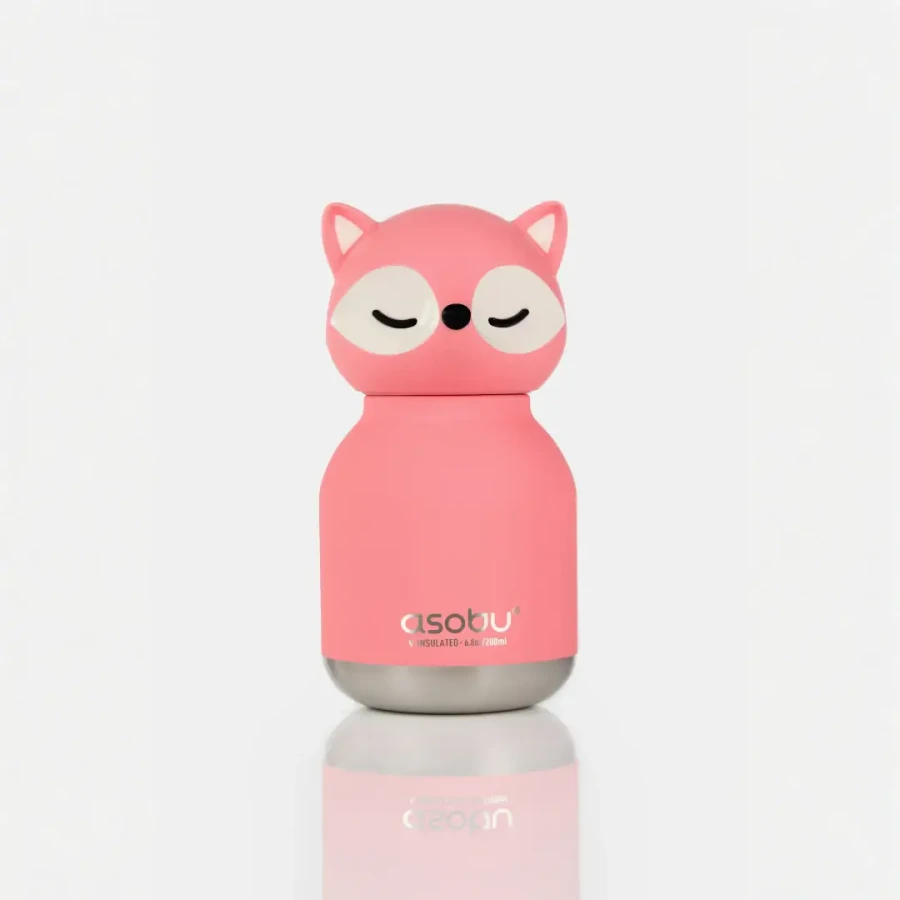 Butelka termiczna ze słomką Mini Bestie, 200 ml - Różowy Lis / Asobu