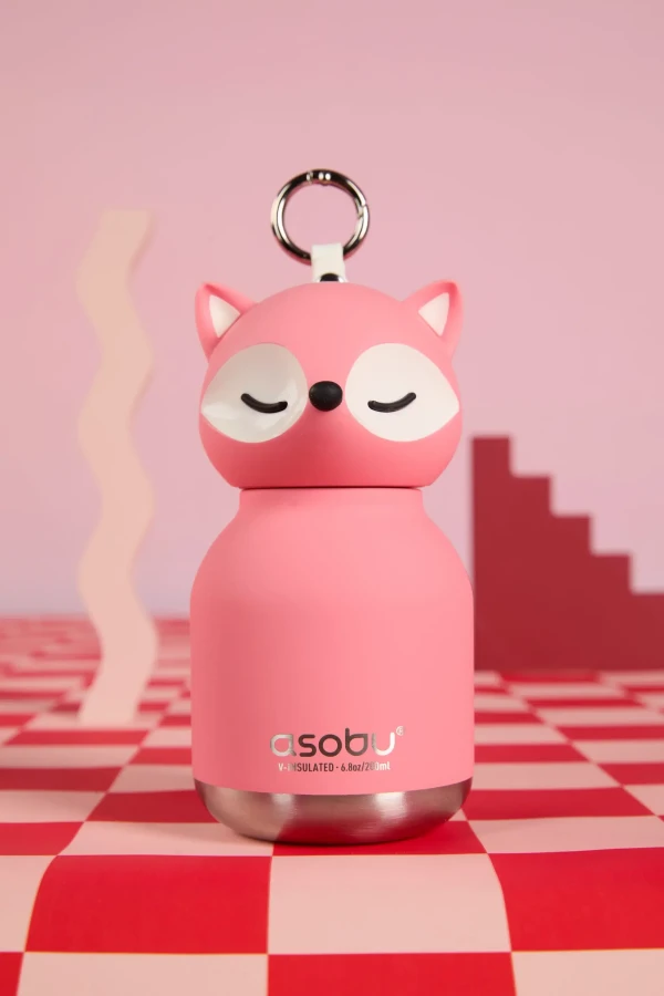 Butelka termiczna ze słomką Mini Bestie, 200 ml - Różowy Lis / Asobu