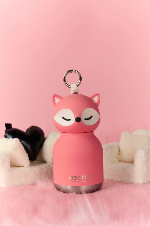 Butelka termiczna ze słomką Mini Bestie, 200 ml - Różowy Lis / Asobu