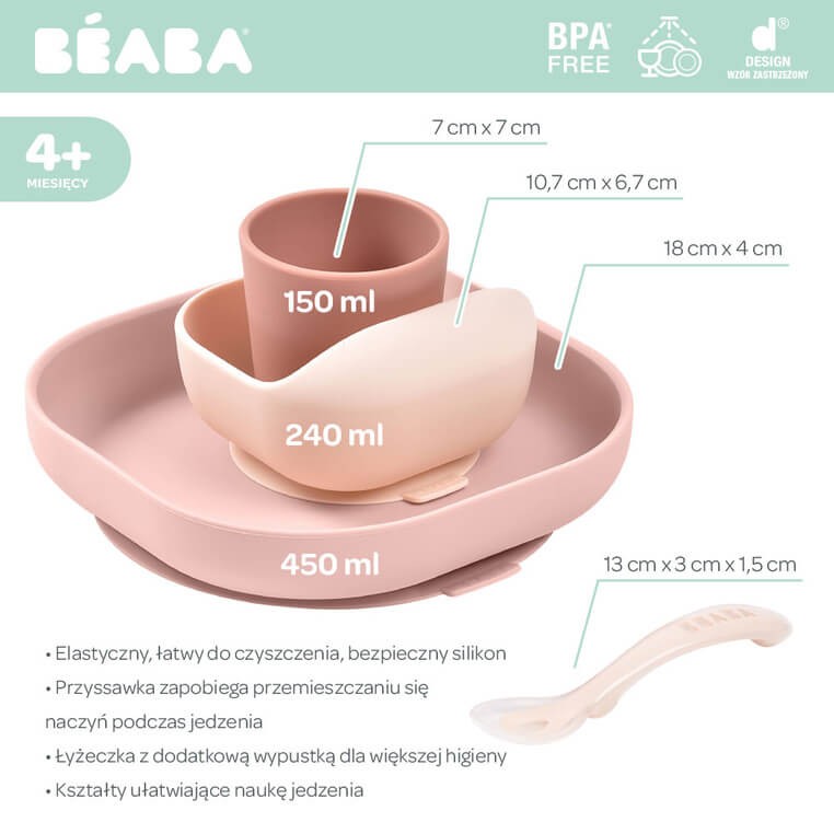 Komplet naczyń z silikonu z przyssawką Cotton candy / Beaba