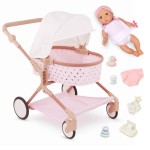 Lalka niemowlę z wózkiem gondolą i akcesoriami / LullaBaby