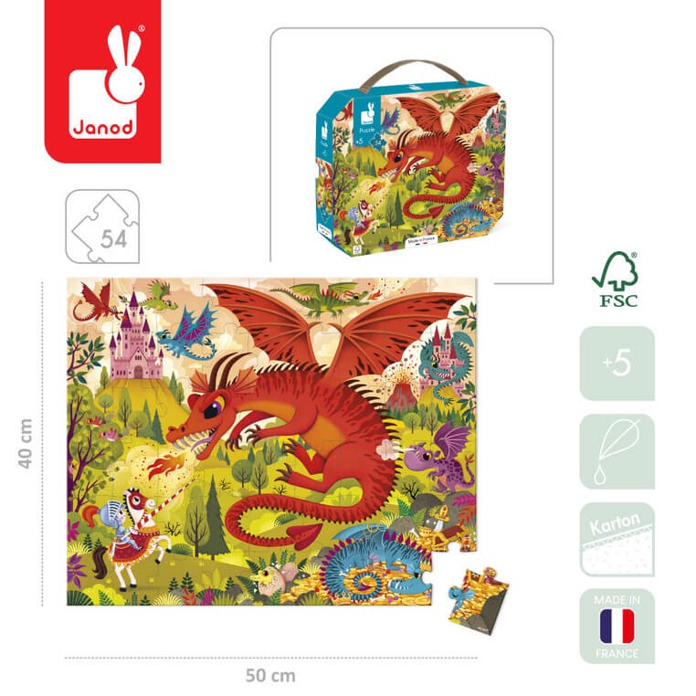 Puzzle w walizce Królestwo smoków 54 elementy 5+ / Janod
