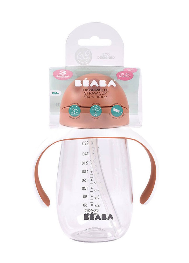 Bidon tritanowy ze słomką, 300 ml - terracotta / Beaba