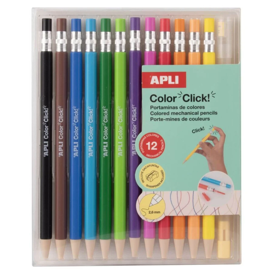Kredki z wymiennymi wkładami i temperówką Color Click, 12 szt. / Apli Kids