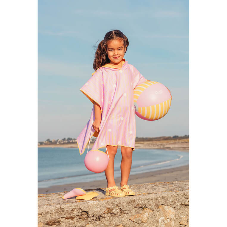 Dwustronne poncho kąpielowe dla dzieci Banana Pink / QUUT