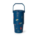 Kubek termiczny z uchwytem 600ml - Blue Dino / Citron
