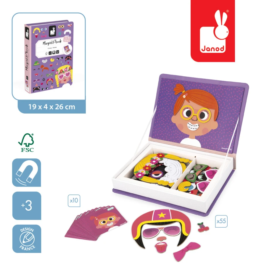Magnetyczna układanka Śmieszne buzie Dziewczynka Magnetibook / Janod J02717