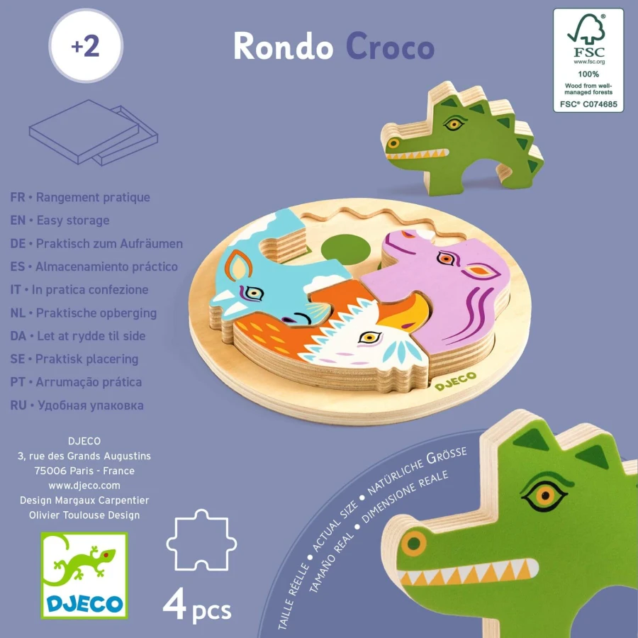 Drewniane okrągłe puzzle RONDO CROCO / Djeco