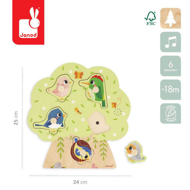 Puzzle muzyczne Odgłosy ptaków 18m+ / Janod