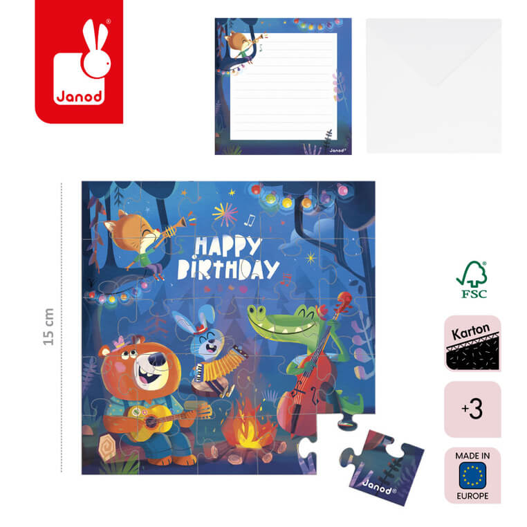 Puzzle i kartka okolicznościowa 2w1 Birthday 3+ / Janod