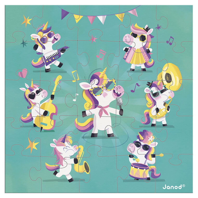 Puzzle i kartka okolicznościowa 2w1 Unicorn party 3+ / Janod