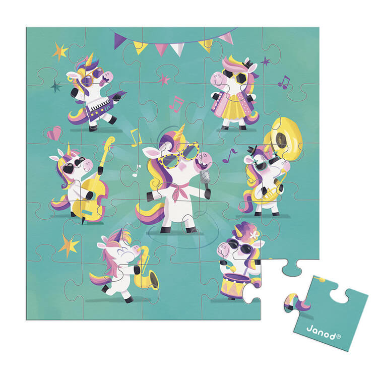 Puzzle i kartka okolicznościowa 2w1 Unicorn party 3+ / Janod
