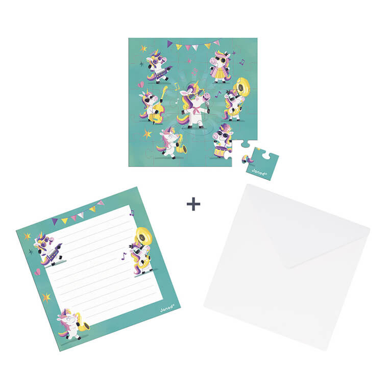 Puzzle i kartka okolicznościowa 2w1 Unicorn party 3+ / Janod