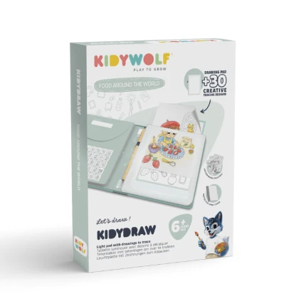 Tablet graficzny z szablonami do rysowania KIDYDRAW-PAD - Food around the world, 6+ / Kidywolf