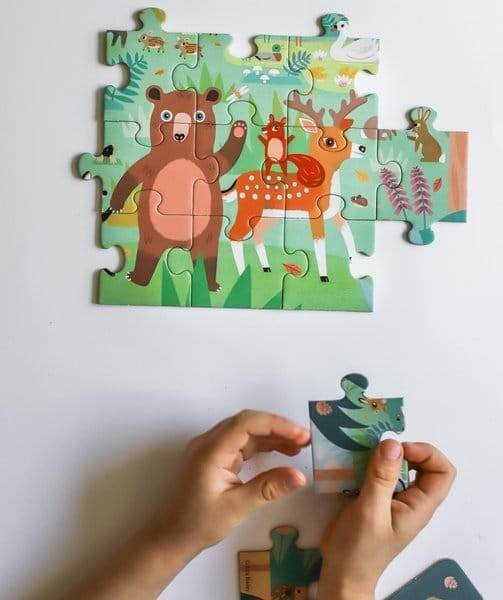 Puzzle Leśny świat + kartonowe zwierzątka 3+ / Auzou