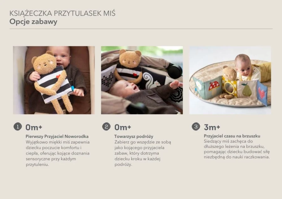 Dwustronna książeczka sensoryczna - przytulny miś / Taf Toys