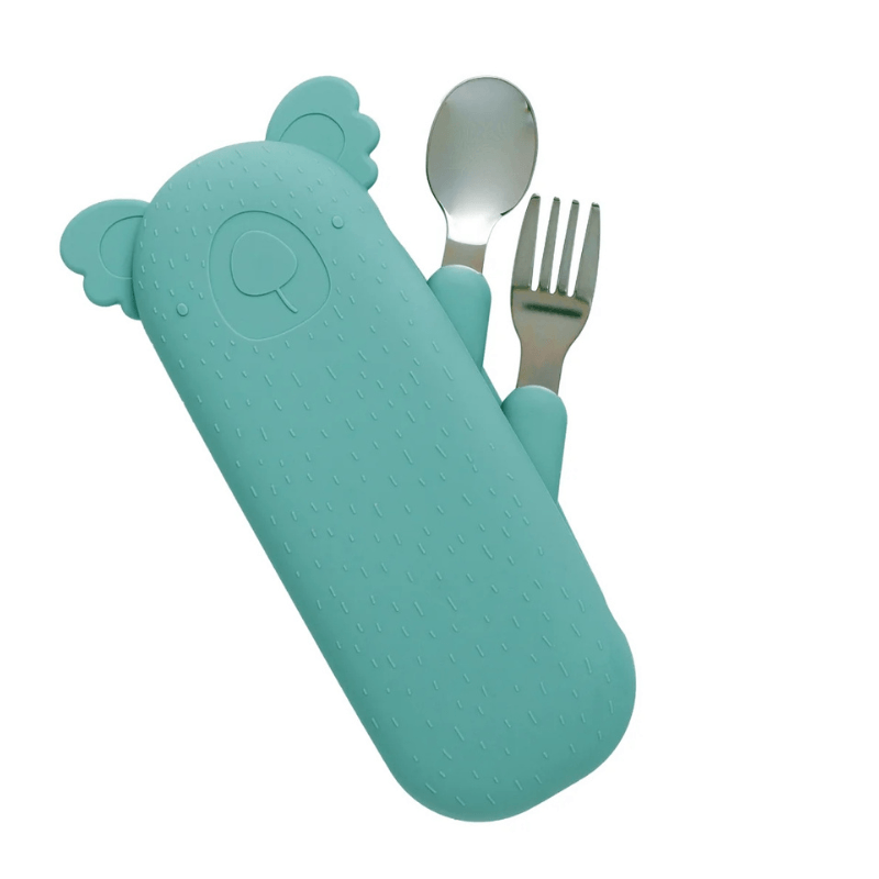 Zestaw sztućców Koala Zoe z silikonowym etui - Sea Green / the cotton cloud