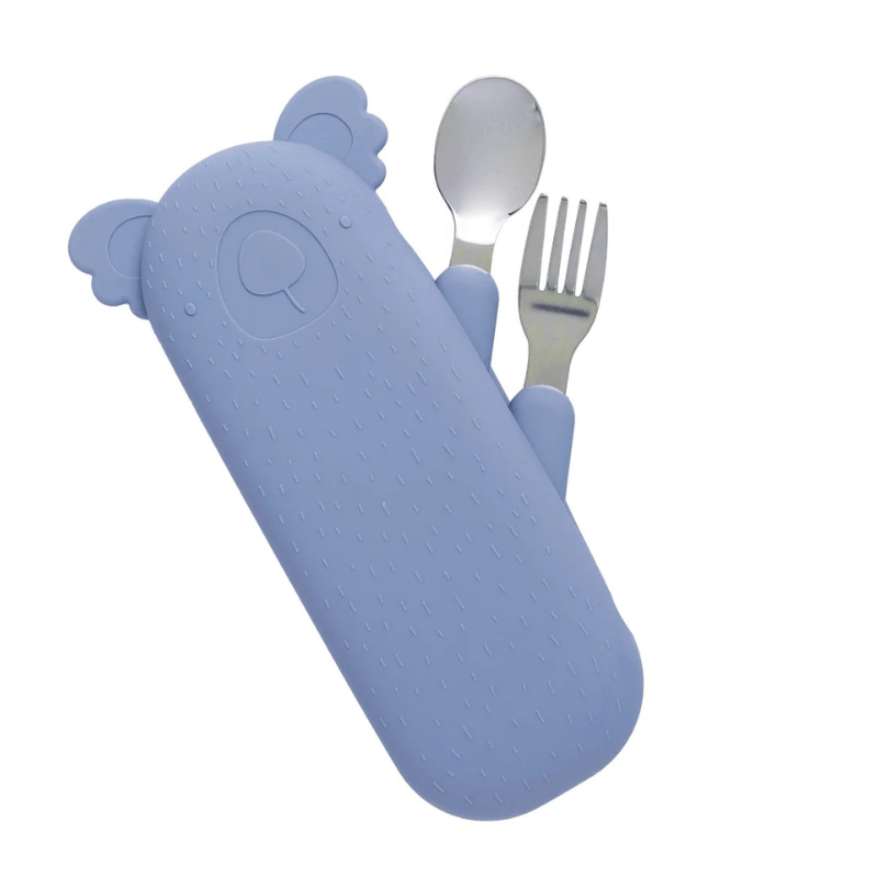 Zestaw sztućców Koala Zoe z silikonowym etui - Fog Blue / the cotton cloud