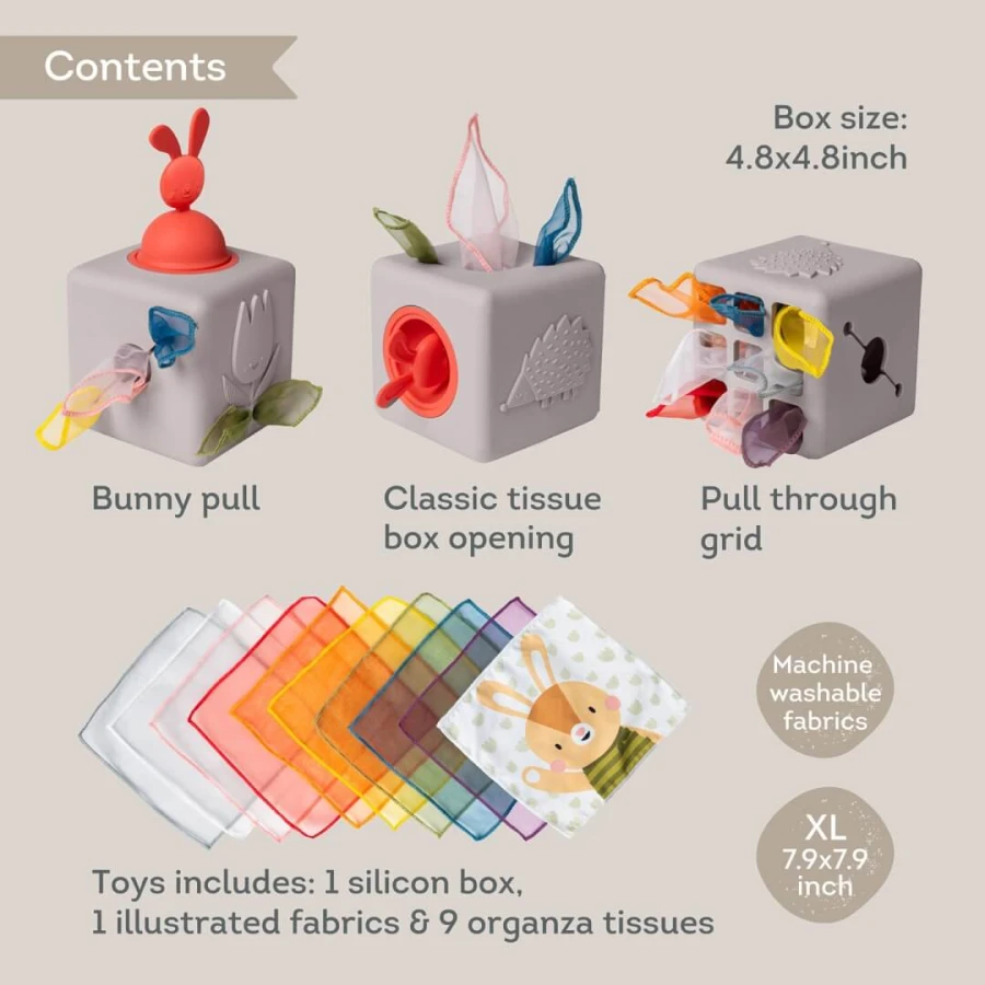 Interaktywna kostka z wyskakującymi chusteczkami / Taf Toys